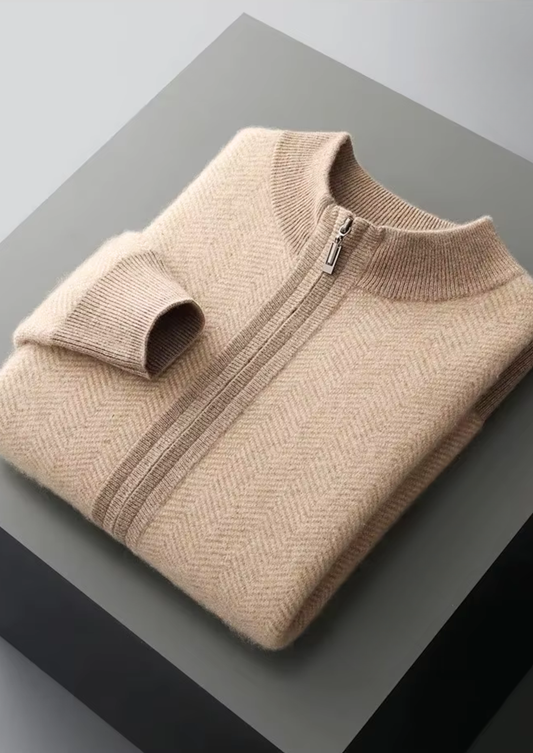 Pure Extra-Fine Merino Wool Sand Herringbone Set | Auremmont
