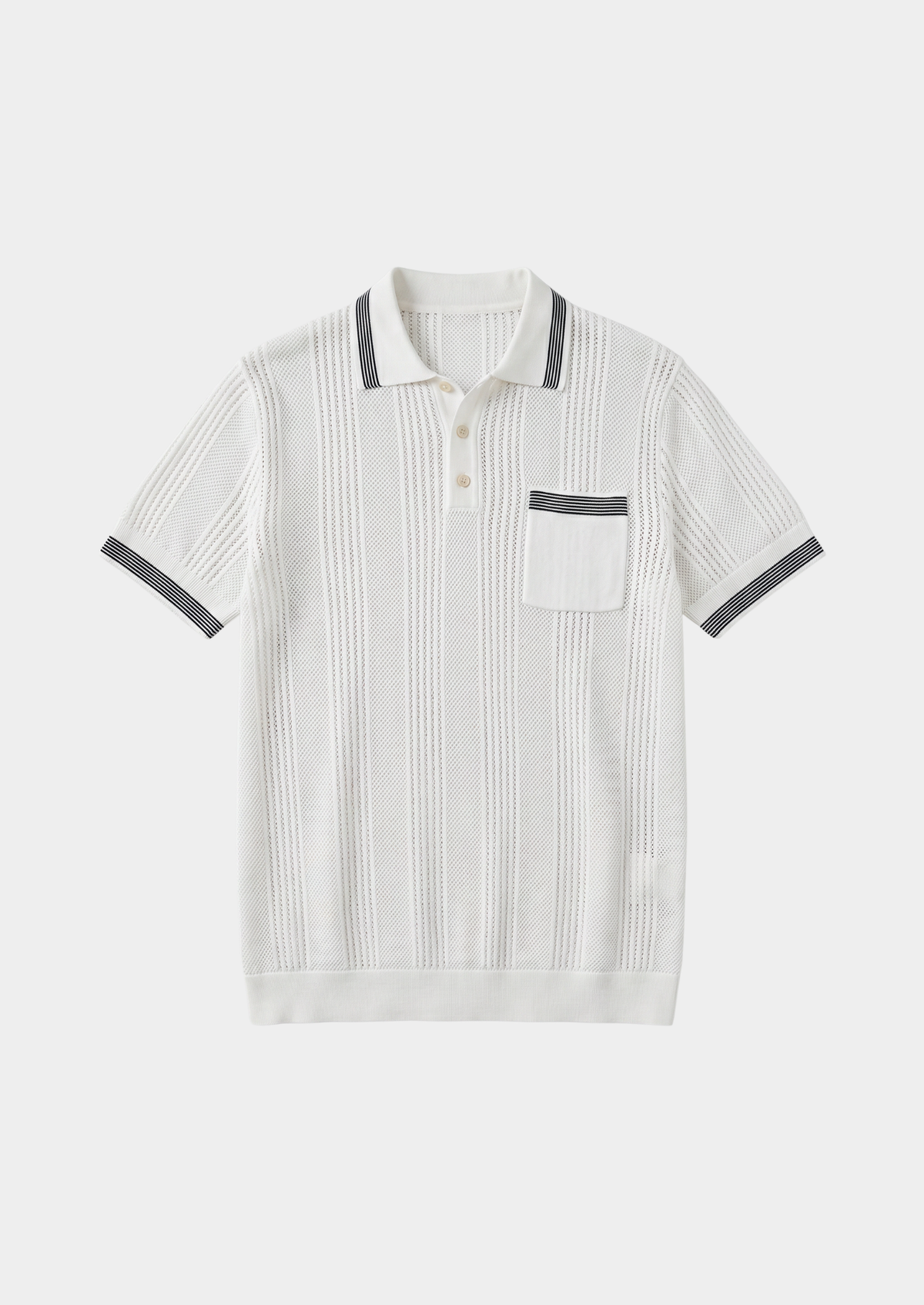 Leon White Open Knit Lightweight Polo | Auremmont