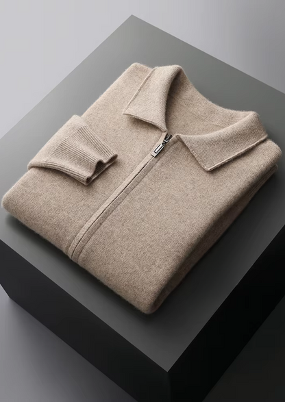 Pure Extra-Fine Merino Wool Zip Polo Cardigan | Auremmont