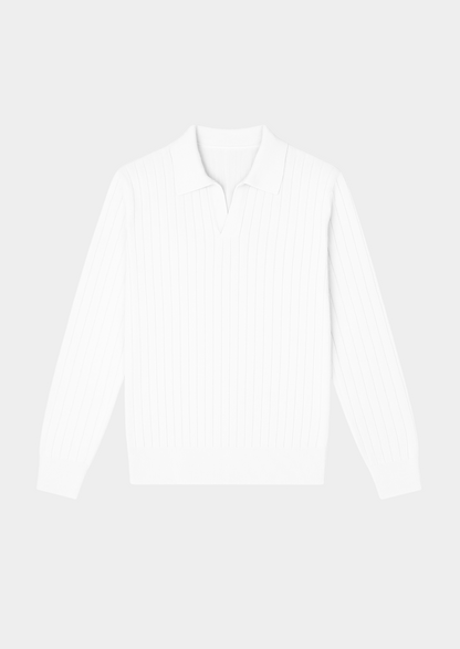 White Buttonless Ribbed Polo | Auremmont