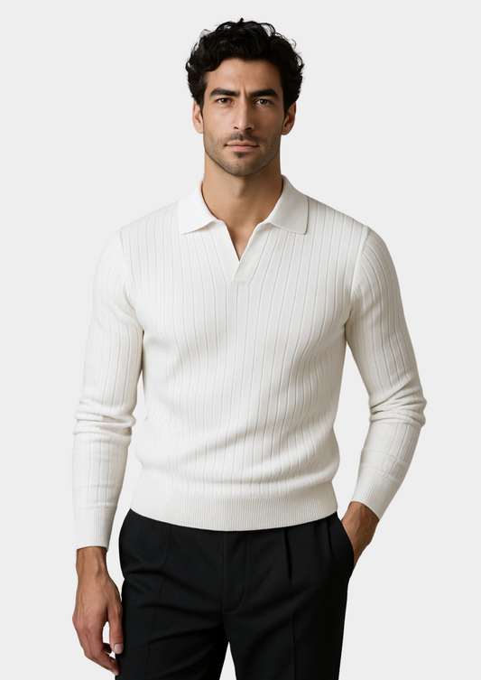 White Buttonless Ribbed Polo | Auremmont