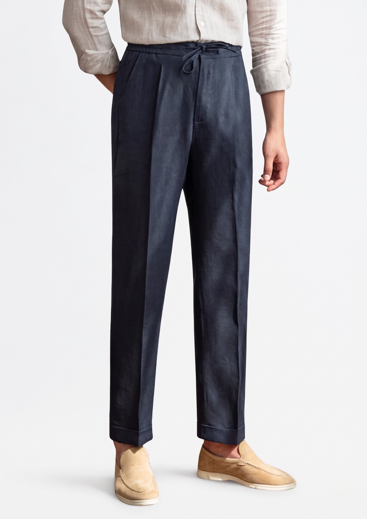Drawstring Coastal Trousers - Navy Blue | Auremmont