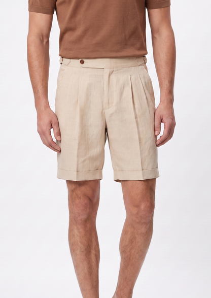 Sand Pleated Linen Seaside Shorts | Auremmont