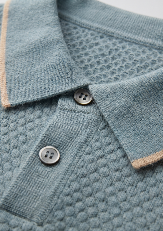 Premium Cashmere Sea Blue Two-Tone Polo | Auremmont