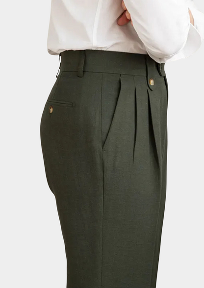 Cagliari Pleated Coastal Trousers - Olive | Auremmont