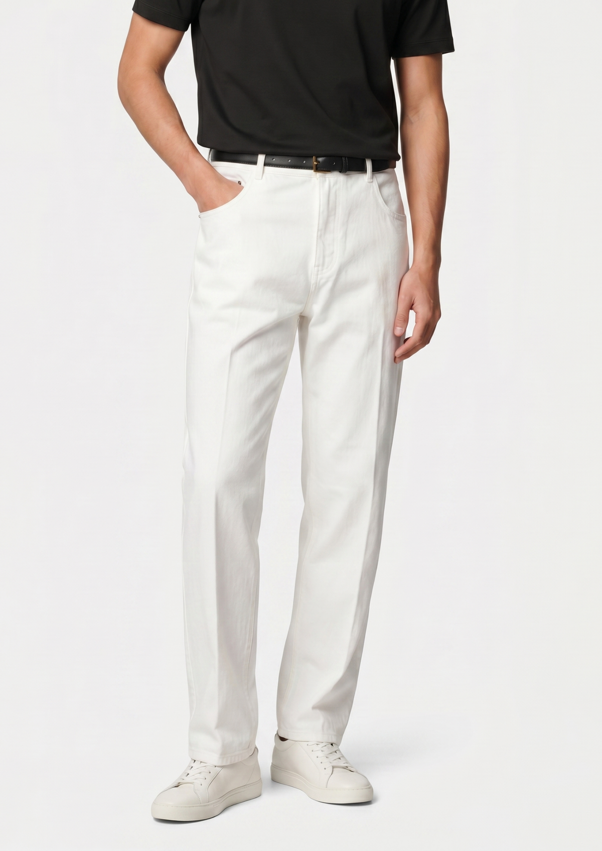 Essential White Straight Leg Denim Trousers | Auremmont