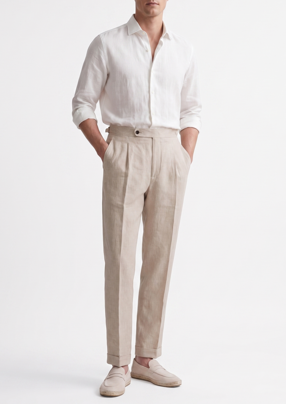 Tuscany Pleated Coastal Trousers - Ivory | Auremmont