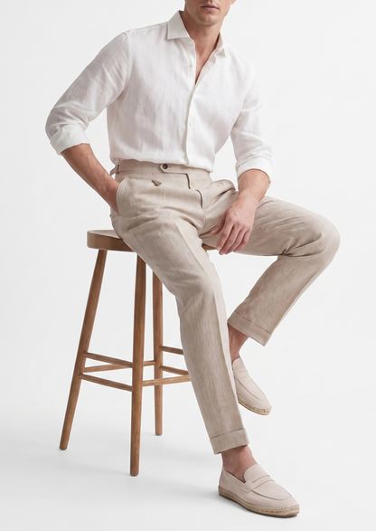 Tuscany Pleated Coastal Trousers - Ivory | Auremmont