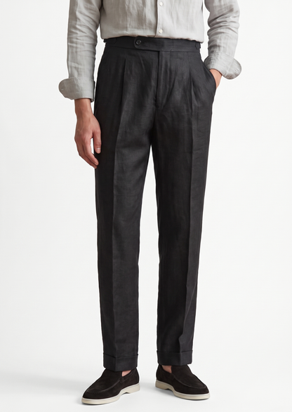 Tuscany Pleated Coastal Trousers - Black | Auremmont