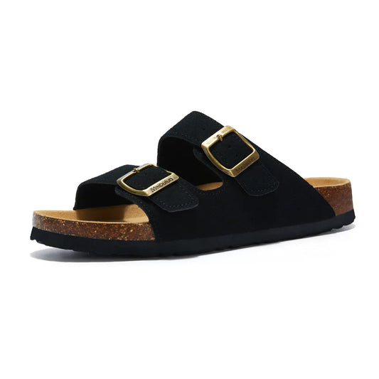 Maibulun Suede Arizona Sandals - Black | Auremmont