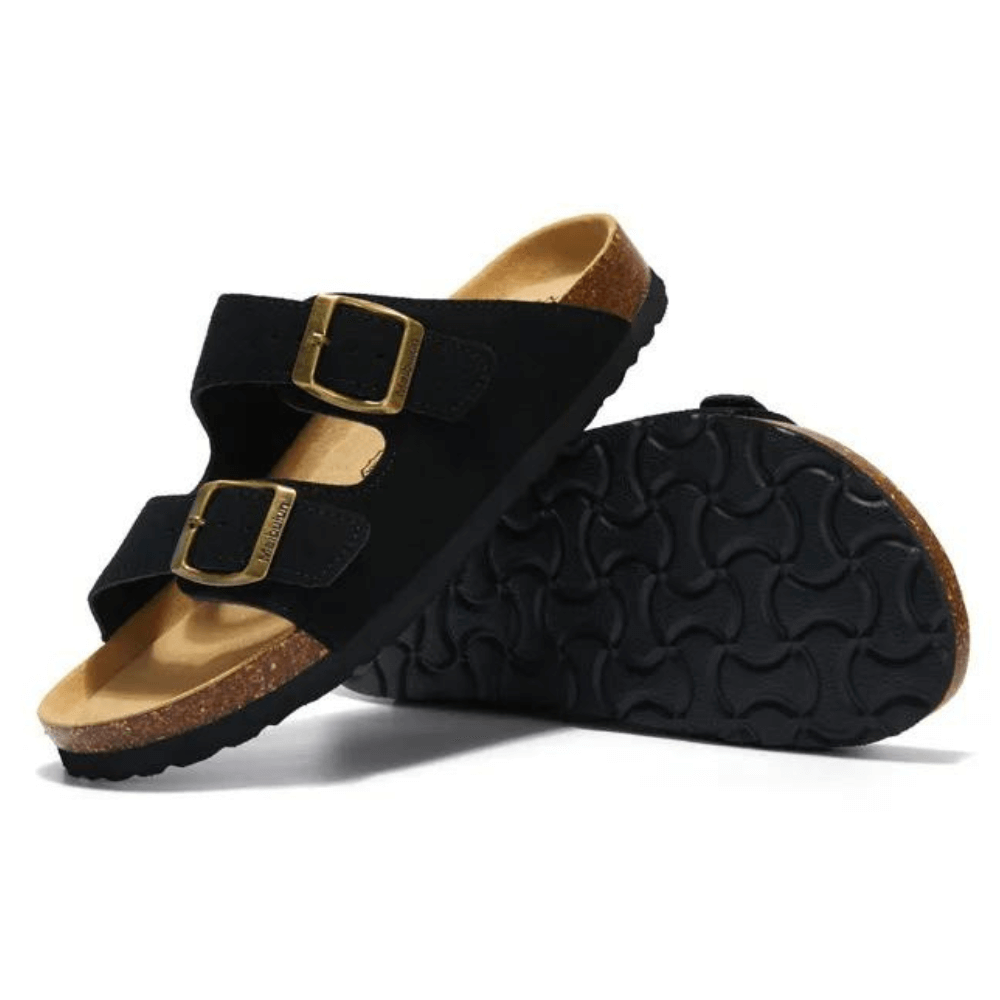 Maibulun Suede Arizona Sandals - Black | Auremmont