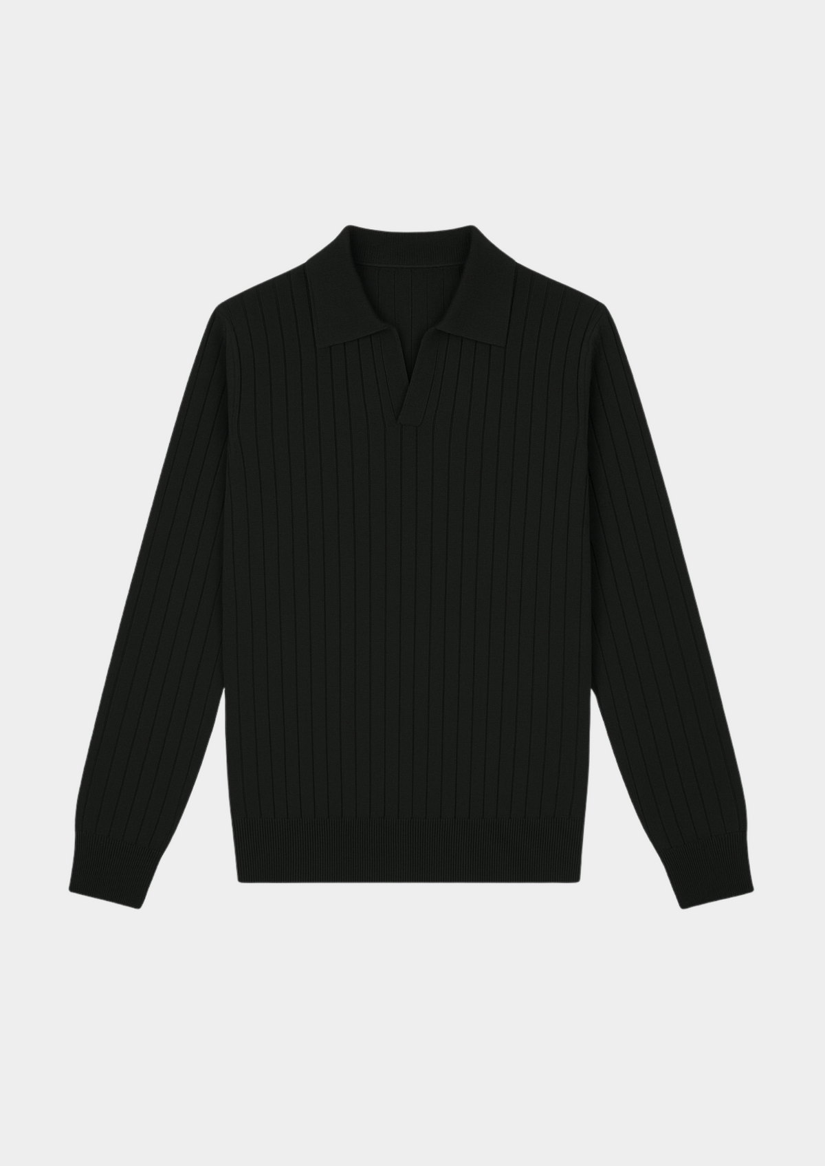 Black Buttonless Ribbed Polo | Auremmont