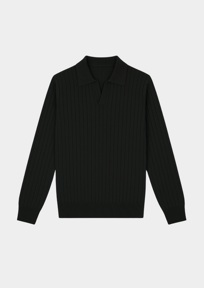 Black Buttonless Ribbed Polo | Auremmont