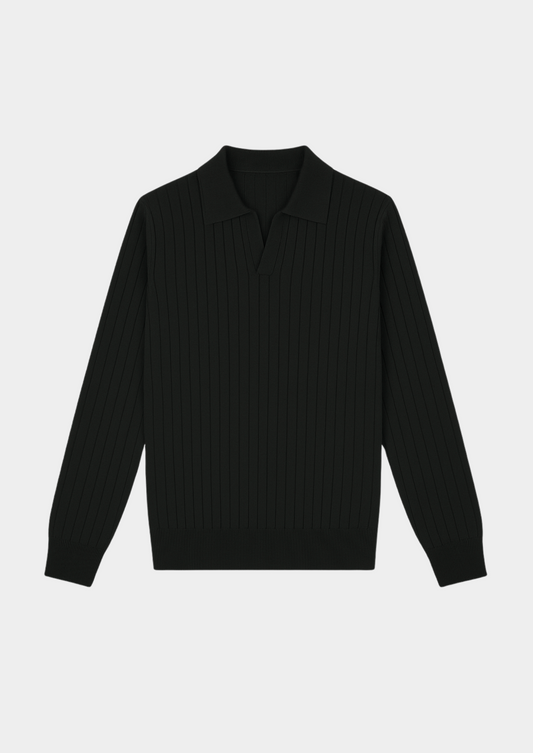 Black Buttonless Ribbed Polo | Auremmont