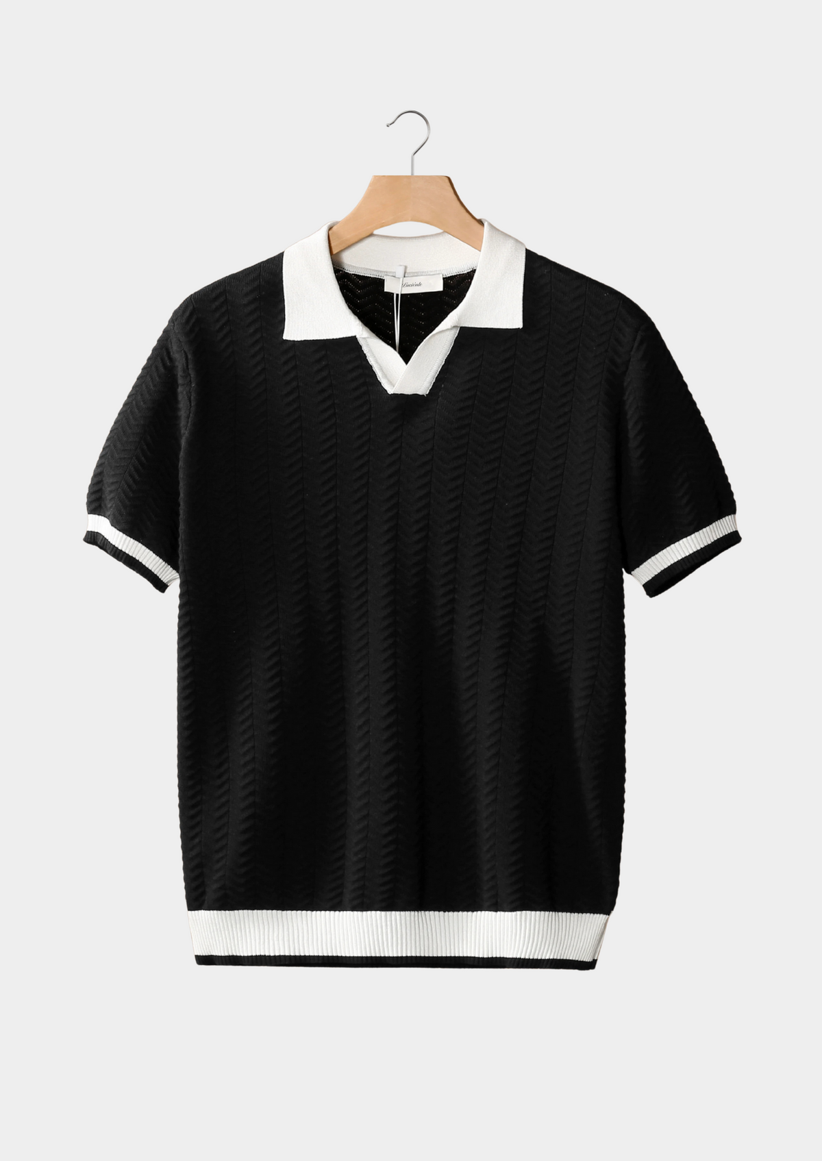 Black Contrast Textured Polo | Auremmont