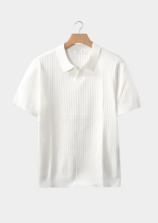White Ribbed Buttonless Polo | Auremmont