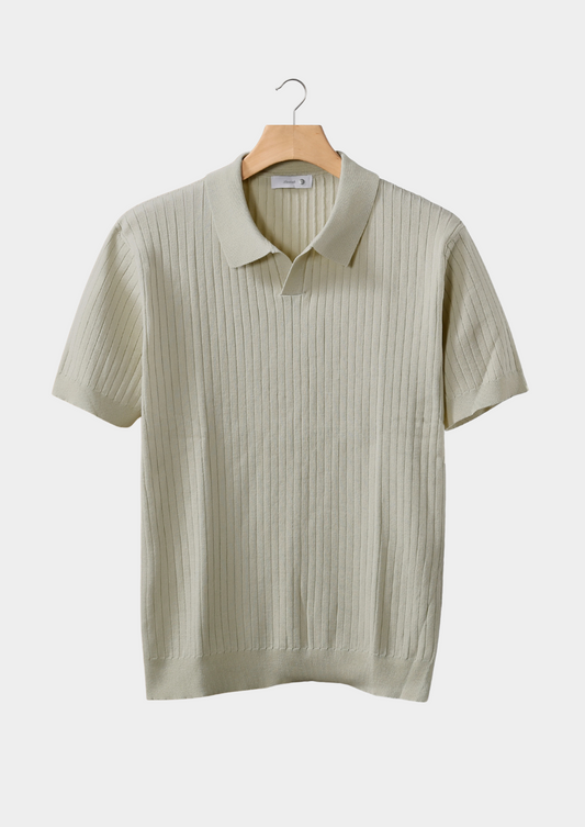 Khaki Ribbed Buttonless Polo | Auremmont