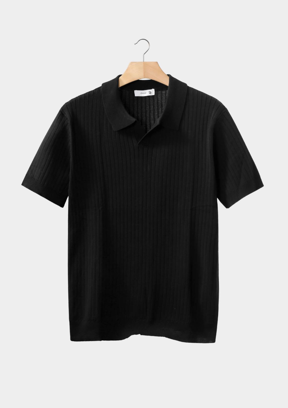 Black Ribbed Buttonless Polo | Auremmont