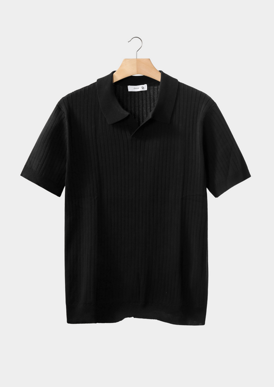 Black Ribbed Buttonless Polo | Auremmont