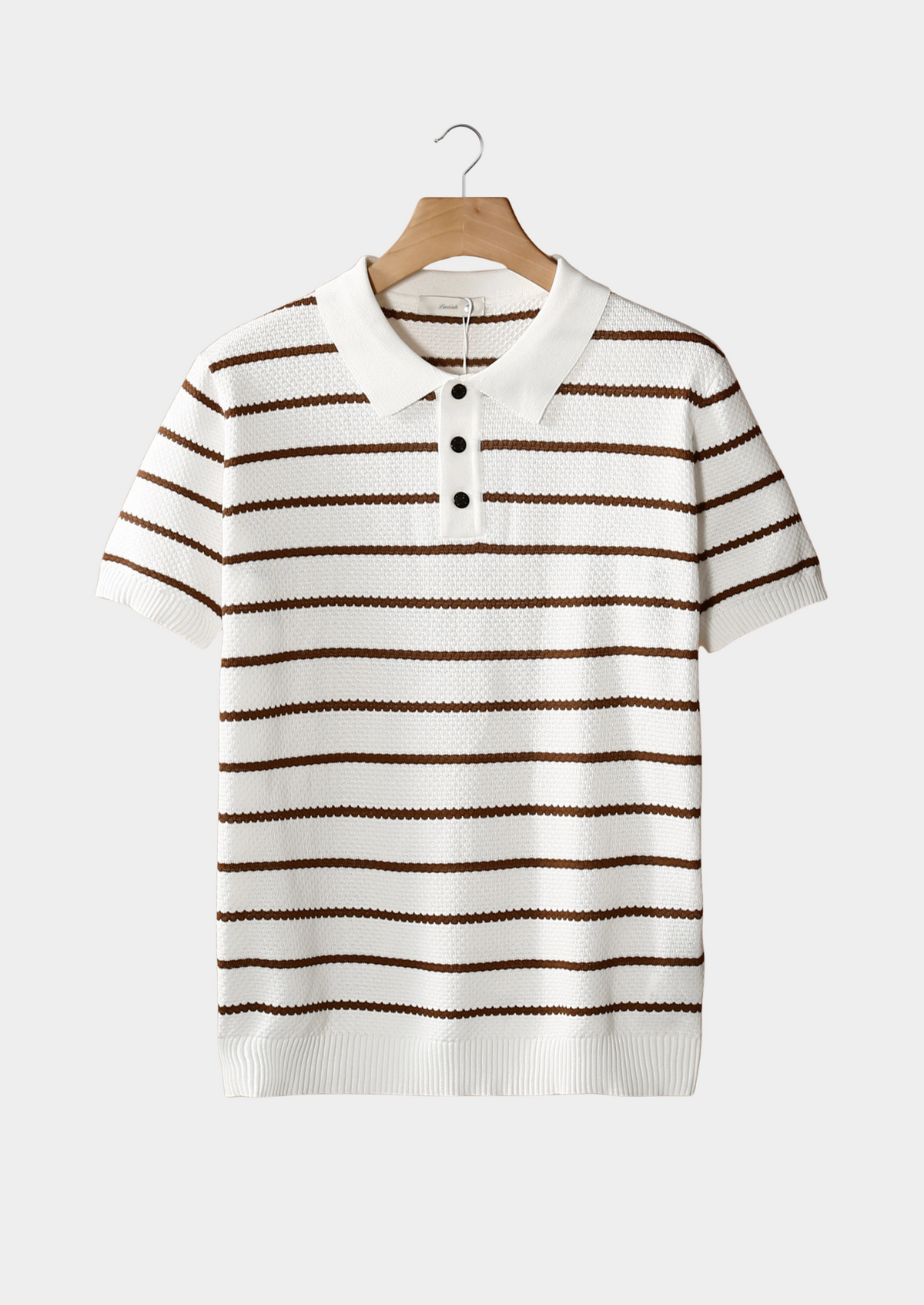 White Striped Textured Button Polo | Auremmont