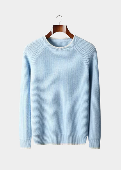 Pure Extra-Fine Merino Wool Two Tone Crewneck | Auremmont