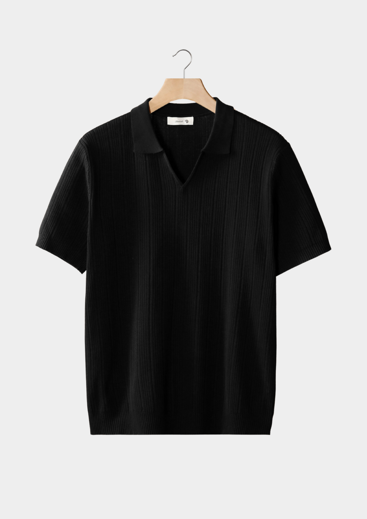 Black Open Collar Ribbed Polo | Auremmont