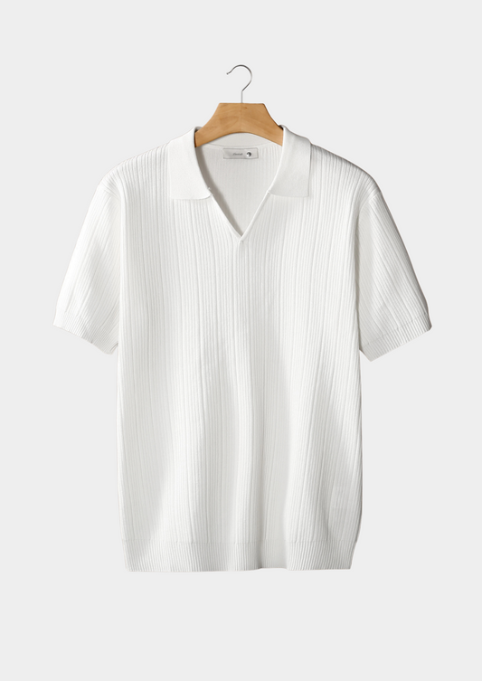 White Open Collar Ribbed Polo | Auremmont