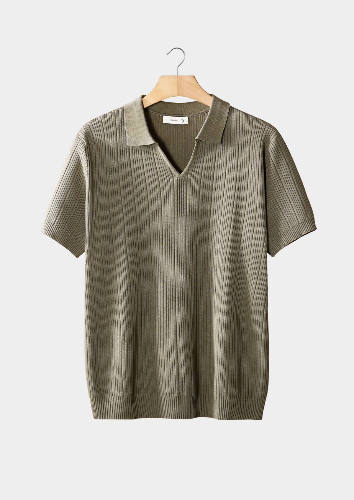 Taupe Open Collar Ribbed Polo | Auremmont