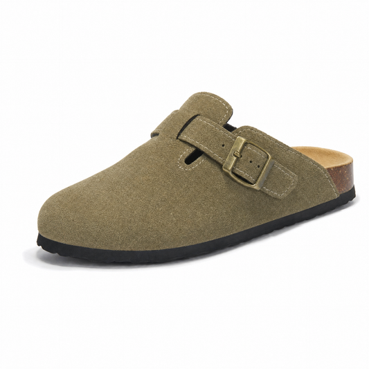 Auremmont Suede Boston Clogs - Moss Green