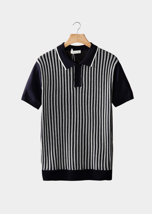 Navy Vertical Striped Polo | Auremmont