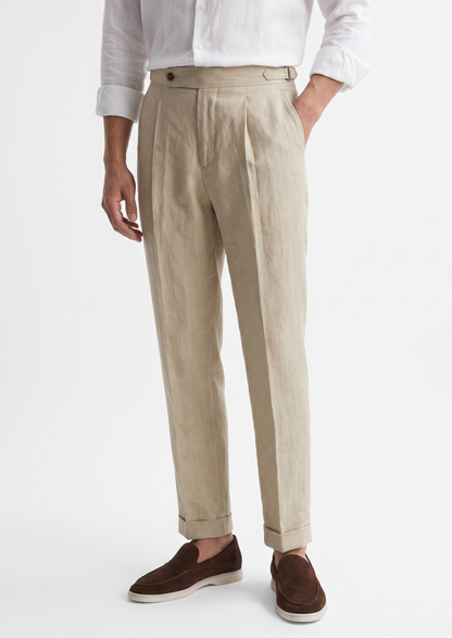 Tuscany Pleated Coastal Trousers - Sand | Auremmont